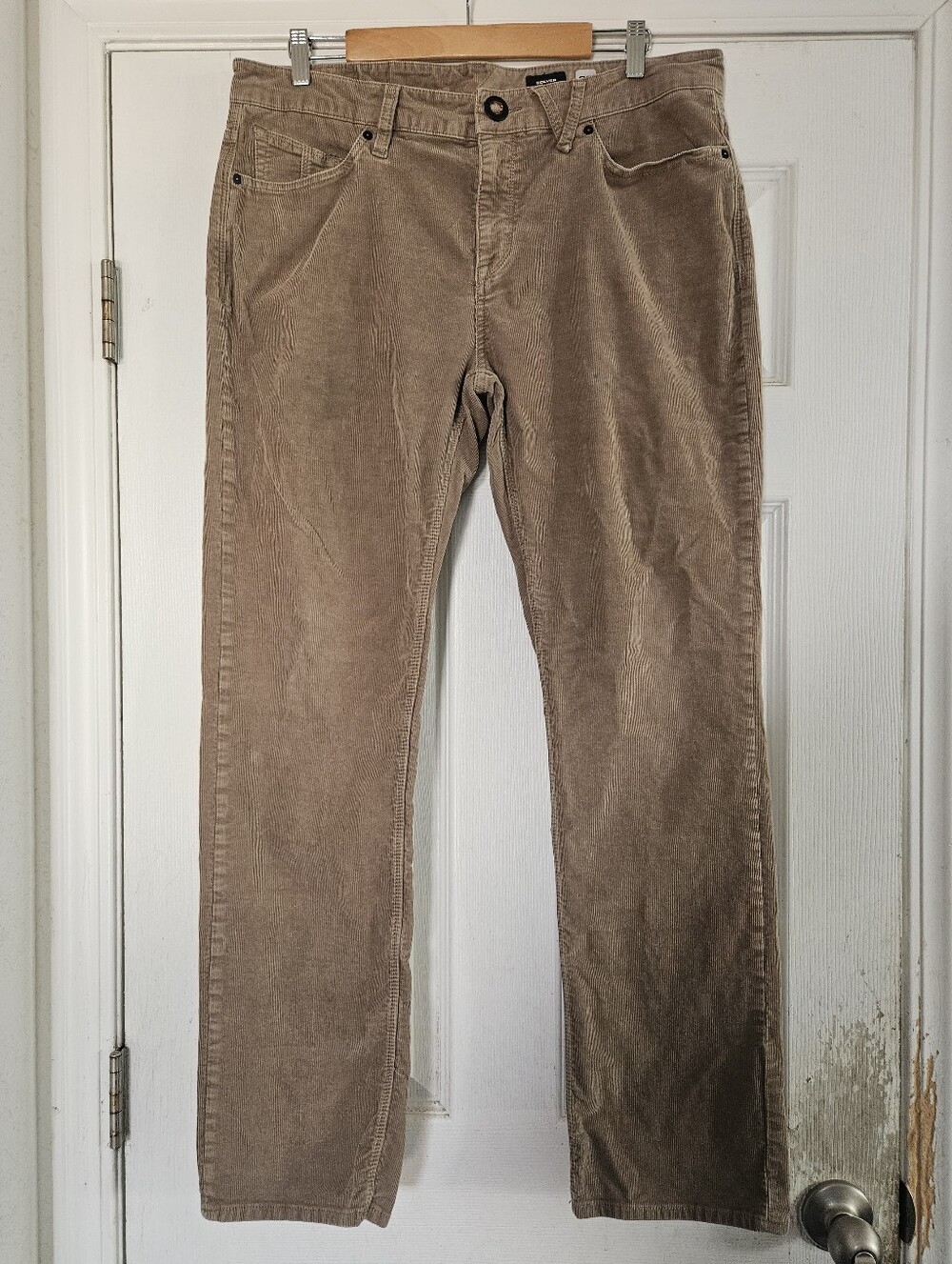 Volcom Men's Corduroy Pants in Light Brown - Classic Straight Fit 36